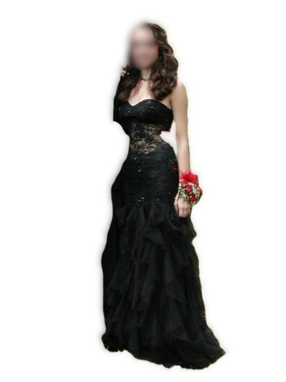 Atria Couture Strapless Black Lace & Ruffle Mermaid Formal Gown — Size 2